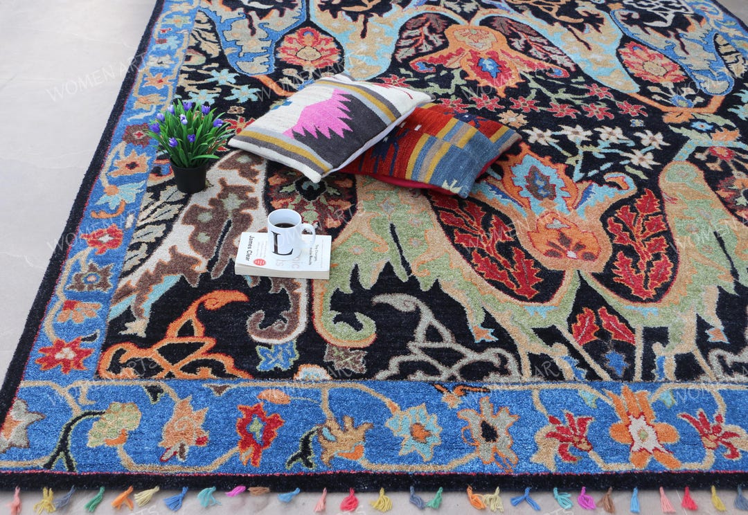 Hand Tufted Wool Area Rug | Floral Pattern Elegant Carpet for Living ...