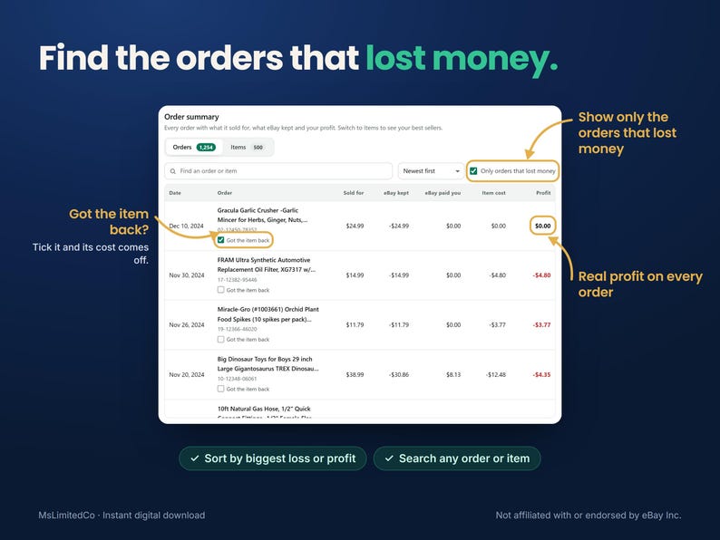 eBay Profit Calculator and Sales Tracker for Resellers, Spreadsheet Alternative, Real Profit After Fees