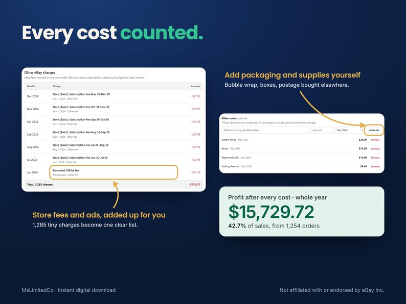 eBay Profit Calculator and Sales Tracker for Resellers, Spreadsheet Alternative, Real Profit After Fees