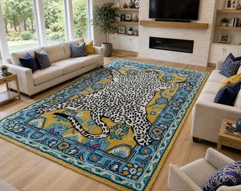 Hand Tufted Wool Leopard Rug, Modern Animal Print Carpet