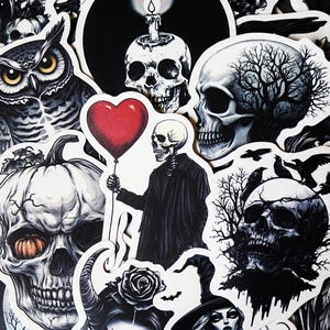 Black and White Gothic Vinyl Sticker Pack Halloween Sticker Skull Sticker Goth Sticker Pagan Sticker Scrapbook Witchy Sticker Dark Academia