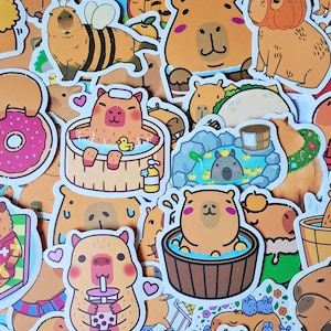 Cute Capybara Sticker Pack Kawaii Cartoon Waterproof Stickers Cute Decals For Laptop Hydro Flask Kindle Scrapbooking 50 pcs Bundle