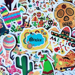 Mexican Sticker Mexico Travel Culture Mexican Theme Taco Pinata Cactus Fiesta Vinyl Waterproof Sticker Pack For Suitcase Laptop Water Bottle