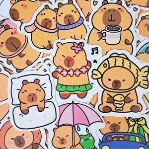 Cute Capybara Sticker Pack Kawaii Cartoon Waterproof Stickers Cute Decals For Laptop Hydro Flask Kindle Scrapbooking 50 pcs Bundle
