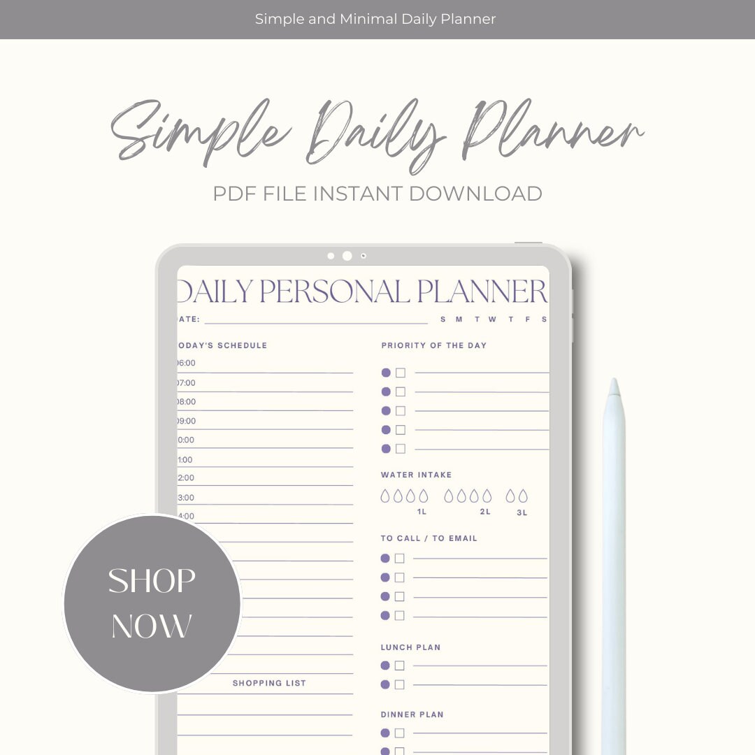 Digital Daily Planner - Printable PDF, Instant Download - Organize Your ...