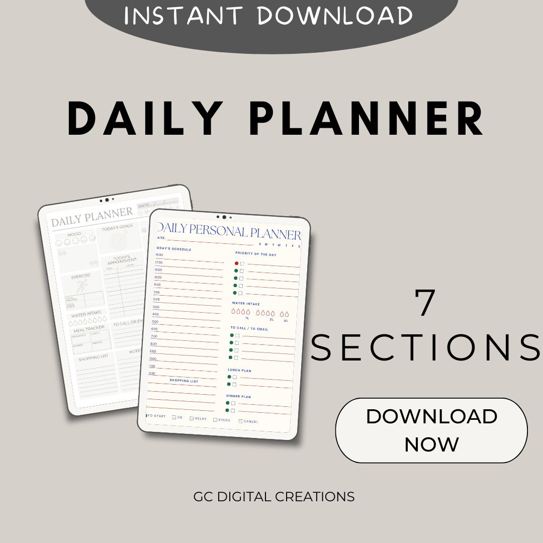 Digital Daily Planner - Printable PDF, Instant Download - Organize Your ...