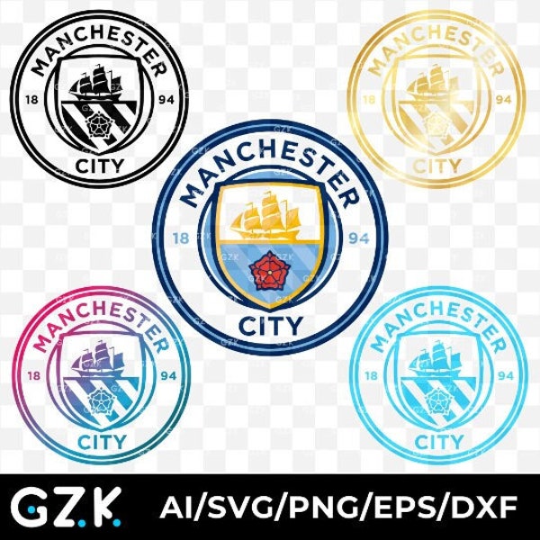 Manchester City Badge Logo SVG PNG AI - Football autocollant en couches Cricut - téléchargement numérique