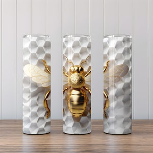 3D Bee Honeycomb Sublimation, 20 oz Skinny Tumbler Design, Instant Digital Download, Straight & Tapered Tumbler Wrap