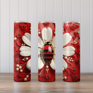 3D-sublimering med röd nyckelpiga, 590 ml smal tumblerdesign, omedelbar digital nedladdning, rak och avsmalnande tumbleromslag