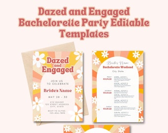 Dazed and Engaged Bachelorette Invitation, Retro Bachelorette, 70s Party, Editable Invitation, Downloadable Template, Groovy Bachelorette