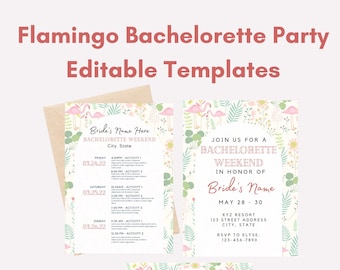 Flamingo Bachelorette Invitation, Tropical Bachelorette, Bachelorette Weekend Itinerary, Editable Invitation, Downloadable Template