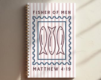 Cuaderno cristiano de espiral Pescador de hombres Mateo 4:19 Diario Tapa dura Cuaderno Estética costera Diario de versículos bíblicos para notas de sermones