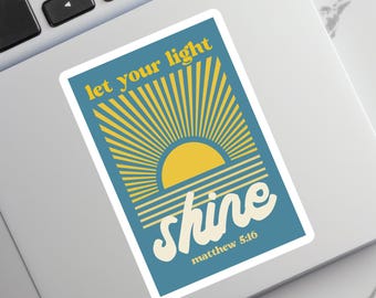 Let Your Light Shine Retro Christian Aesthetic Sticker | Matthew 5:16 Bible Verse Sticker Waterproof Decal for Water Bottle