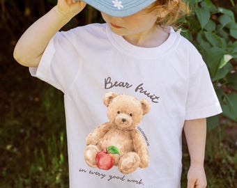 Christian Kid Tee Bear Fruit Shirt Toddler Church Outfit Bible Verse Apparel Youth Faith Based Clothing Boy Baptism Gift Sunday School