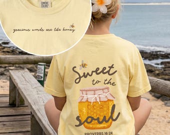 Christian Kids Tee Kind Words are Like Honey Bible Verse Shirt Youth Faith Clothing Toddler Church Outfit Back to School Kids