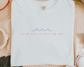 Minimalist Patriotic Comfort Colors Tshirt | July 4th Shirt | From Sea to Shining Sea Shirt for July Fourth Tee USA