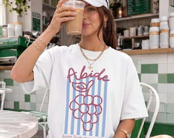 Camiseta cristiana Abide Tee, camiseta con versículo bíblico Juan 15:5, camiseta con estampado basado en la fe, camiseta Vineyard, camiseta Euro Summer Faith, camiseta con estética costera.