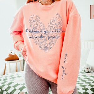 Boho Teacher Sweatshirt: Wildflower Heart, Personalized Sleeve