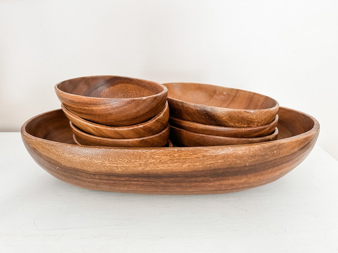 Vintage Wooden Salad Bowl Set Serving Bowl & Salad Bowls Etsy