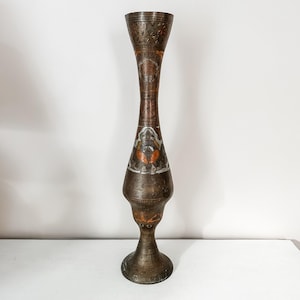 Etched Brass Vintage Vase: Tall Indian Decor