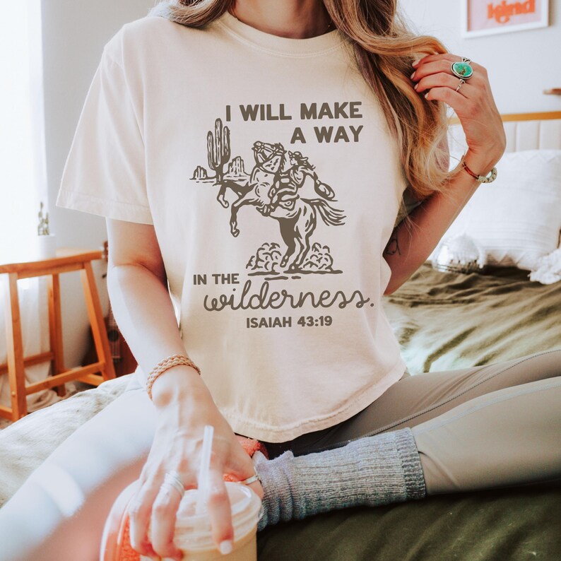 Christian Western Tee Isaiah 43:19 Scripture Rodeo Shirt Gift Faith Vintage Cowgirl Shirt Boxy Cropped Faith Ranch Wear Believer image 14