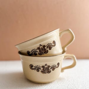 Vintage Pfaltzgraff Village Mugs: Brown Floral Ceramic Tea Coffee Pair