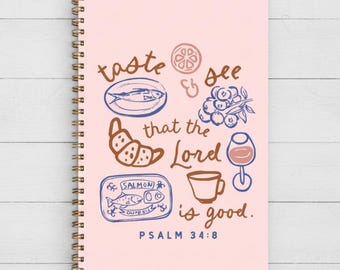 Cuaderno cristiano de espiral "Prueba y ve" Salmo 34:8 Diario para estudio bíblico Cuaderno de oración cristiano Regalo