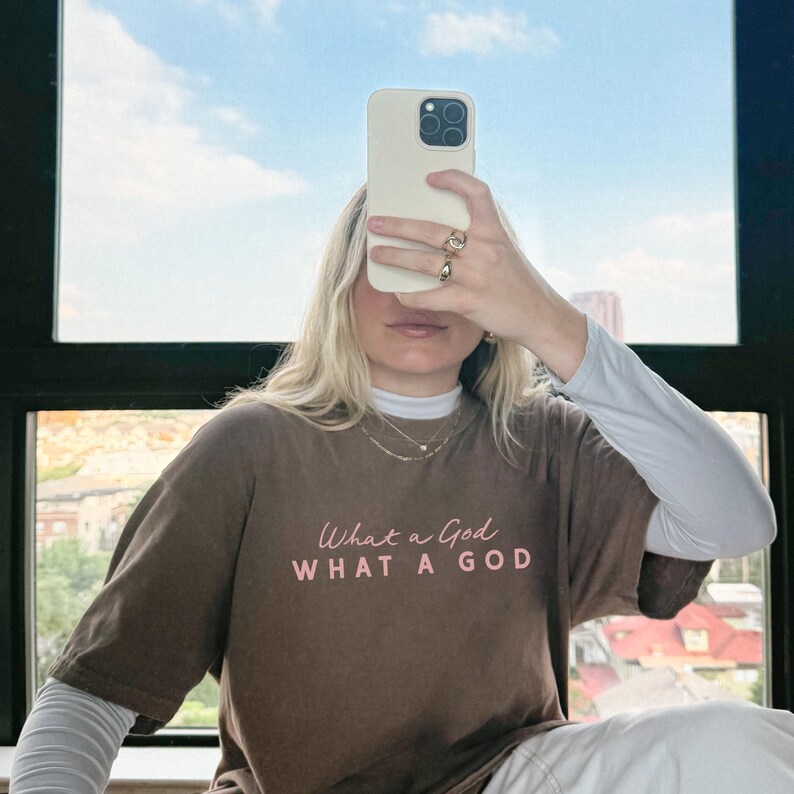 Christian Worship Shirt Oversized Tshirts Women Faith Based Praise Team Apparel Church Outfit Sunday Service What a God Inspirational image 13
