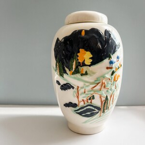 Handpainted Ginger Jar Vintage Ceramic Ginger Jar Collection Vintage Ceramic Decor for Farmhouse Vase Scenic Painted Vase