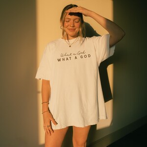 Christian Worship Shirt Oversized Tshirts Women Faith Based Praise Team Apparel Church Outfit Sunday Service What a God Inspirational image 6