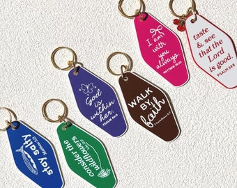 Bible Verse Keychain Retro Motel Keychain Engraved Scripture Christian Group Gift Religious Bag Charm Faith Based Acrylic Keychain
