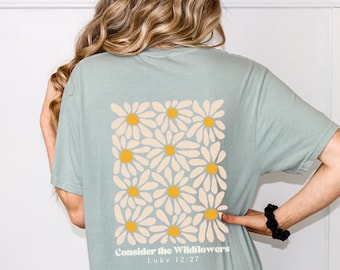 Retro Christian Wildflower Comfort Colors Shirt: Religious Gift Tee Consider the Wildflowers