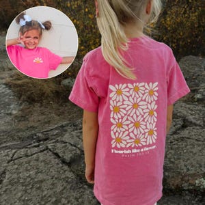 Retro Christian Kids Tee: Comfort Colors Flower Shirt, Bible Verse Shirt for Girls