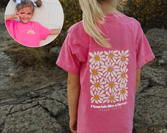 Retro Christian Kids Tee Comfort Colors Flower Shirt Bible Verse Shirt for Girls