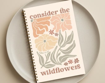 Cuaderno de espiral Christian Wildflower Considera las flores silvestres Lucas 12:27 Cuaderno de escrituras Diario de oración para notas de grupo pequeño
