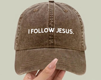 Gorra de béisbol bordada "Sigo a Jesús" para papá, regalo cristiano para mujeres, accesorio de fe, linda gorra de Jesús, estilo casual para el día a día, para la iglesia, para creyentes.