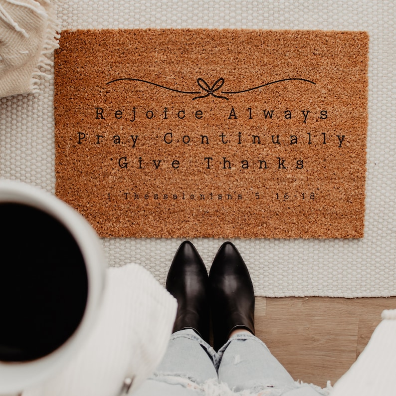 Christian Doormat Welcome Mat Christian Outdoor Mat Jesus Doormat Rejoice Always Thessalonians Christian Gift Christian Home Decor Religious