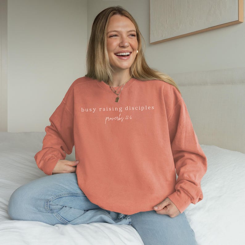 Christian Mom Comfort Colors Crewneck | Raising Disciples Sweatshirt, Proverbs 22:6 image 3