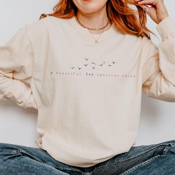 America Minimalist Long Sleeve Tee O Beautiful for Spacious Skies Patriotic Tee USA Long Sleeve Comfort Colors Shirt
