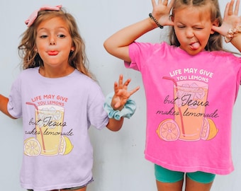 Kids Christian Lemonade Shirt | Life May Give You Lemons But Jesus Makes Lemonade Tee Faith Based Toddler Tee