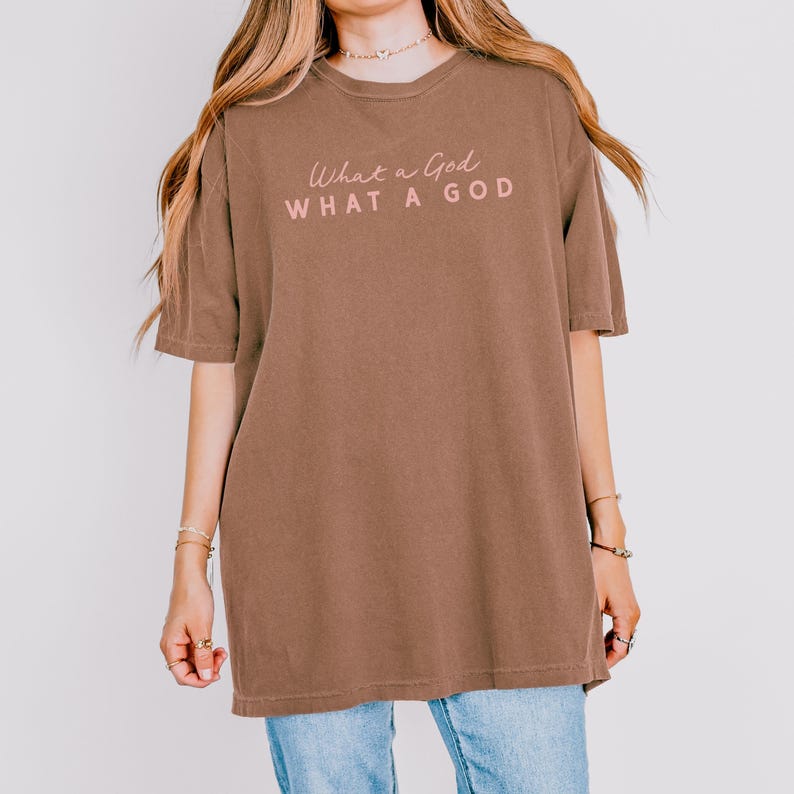 Christian Worship Shirt Oversized Tshirts Women Faith Based Praise Team Apparel Church Outfit Sunday Service What a God Inspirational image 14