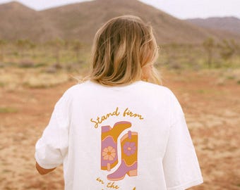Christian Western Shirt Stand Firm Faith Tee Cowgirl Graphic Cowboy Boot Scripture Design Retro Country Jesus Clothing Bible Verse Religious