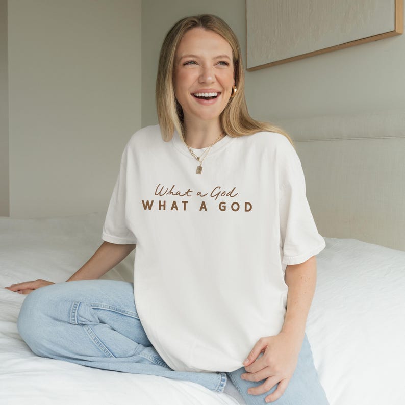 Christian Worship Shirt Oversized Tshirts Women Faith Based Praise Team Apparel Church Outfit Sunday Service What a God Inspirational image 7