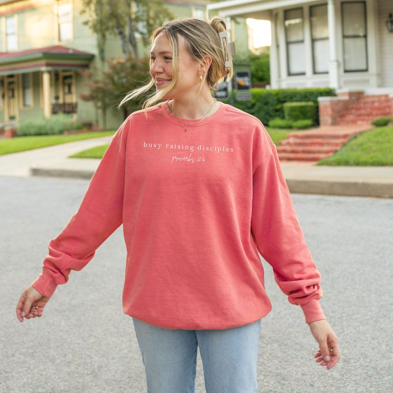 Christian Mom Comfort Colors Crewneck | Raising Disciples Sweatshirt, Proverbs 22:6 image 4