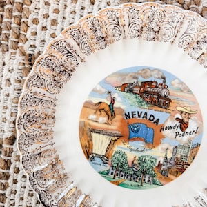 Vintage Nevada Souvenir Plate Las Vegas Hoover Dam Western Travel Decor Vintage State Plates