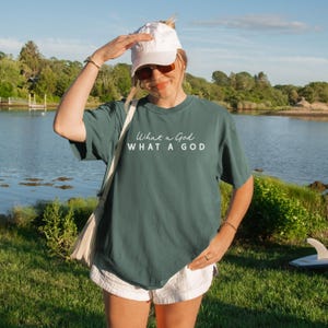 Christian Worship Shirt Oversized Tshirts Women Faith Based Praise Team Apparel Church Outfit Sunday Service What a God Inspirational image 9