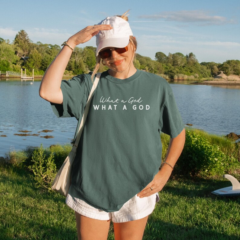 Christian Worship Shirt Oversized Tshirts Women Faith Based Praise Team Apparel Church Outfit Sunday Service What a God Inspirational image 9