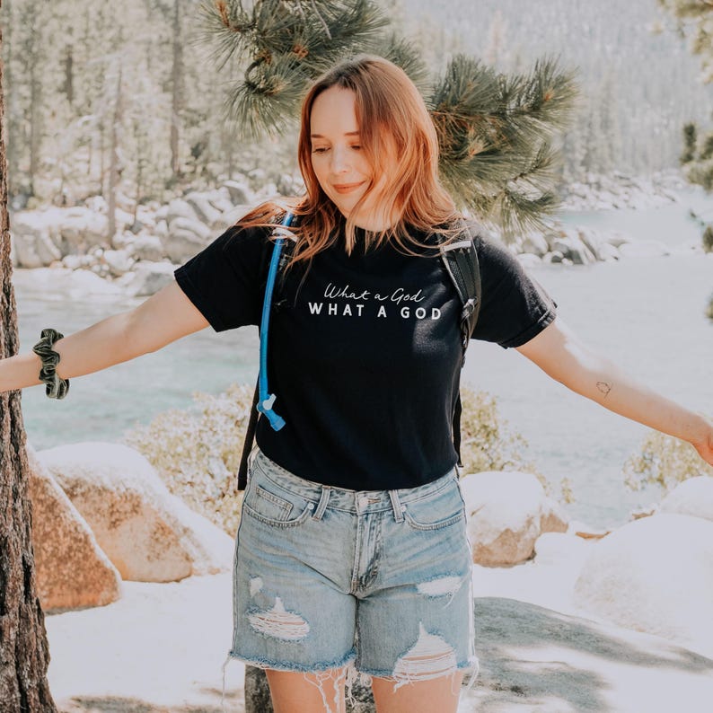 Christian Worship Shirt Oversized Tshirts Women Faith Based Praise Team Apparel Church Outfit Sunday Service What a God Inspirational image 11