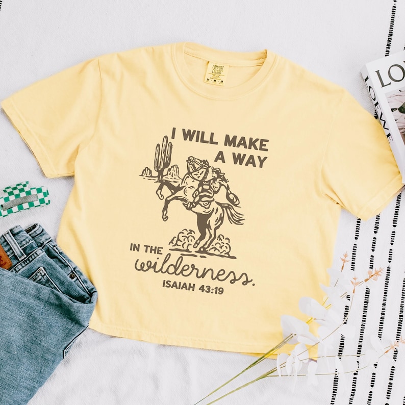 Christian Western Tee Isaiah 43:19 Scripture Rodeo Shirt Gift Faith Vintage Cowgirl Shirt Boxy Cropped Faith Ranch Wear Believer image 11