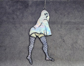 Booty freak in the sheets ghost stained glass suncatcher